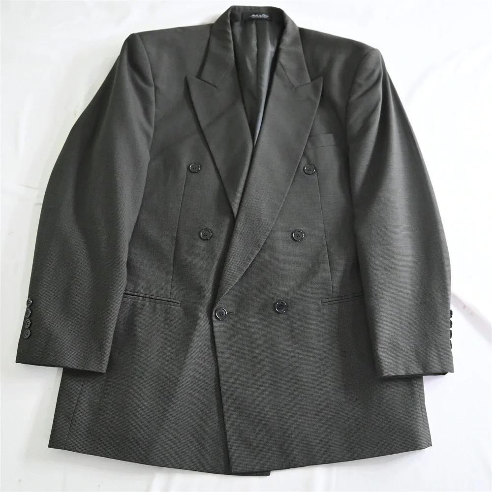 Vtg Bendetti 44L Green Houndstooth Wool Double Breasted Sport Coat Jacket